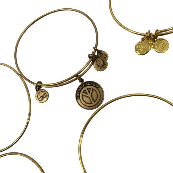 ALEX AND ANI Turn Peace Up Six Piece Bangle Bracelet Set Gold Tone Charms - Picture 3 of 6